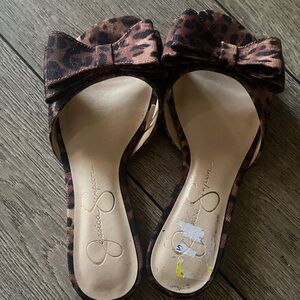 Jessica Simpson Leopard Bow Slide Mules - Brown & Black